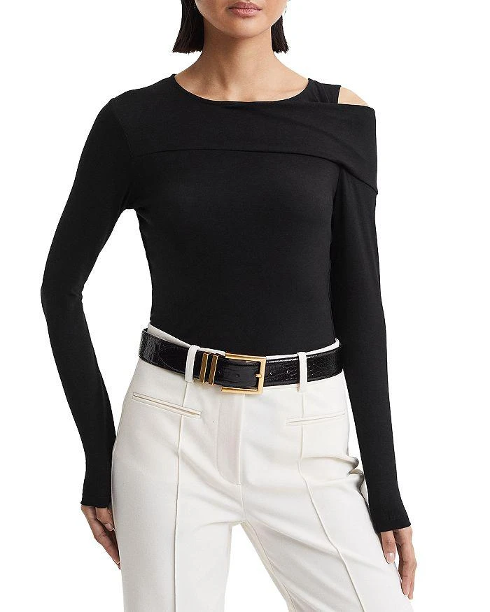 REISS Women's Brompton Croc Angular Buckle Belt 2