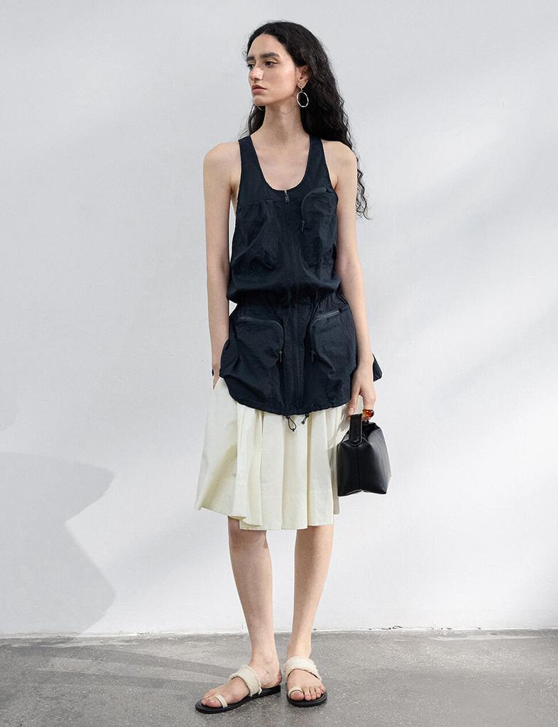 Pixie Market Black Parachute Pocket Tank-PREORDER
