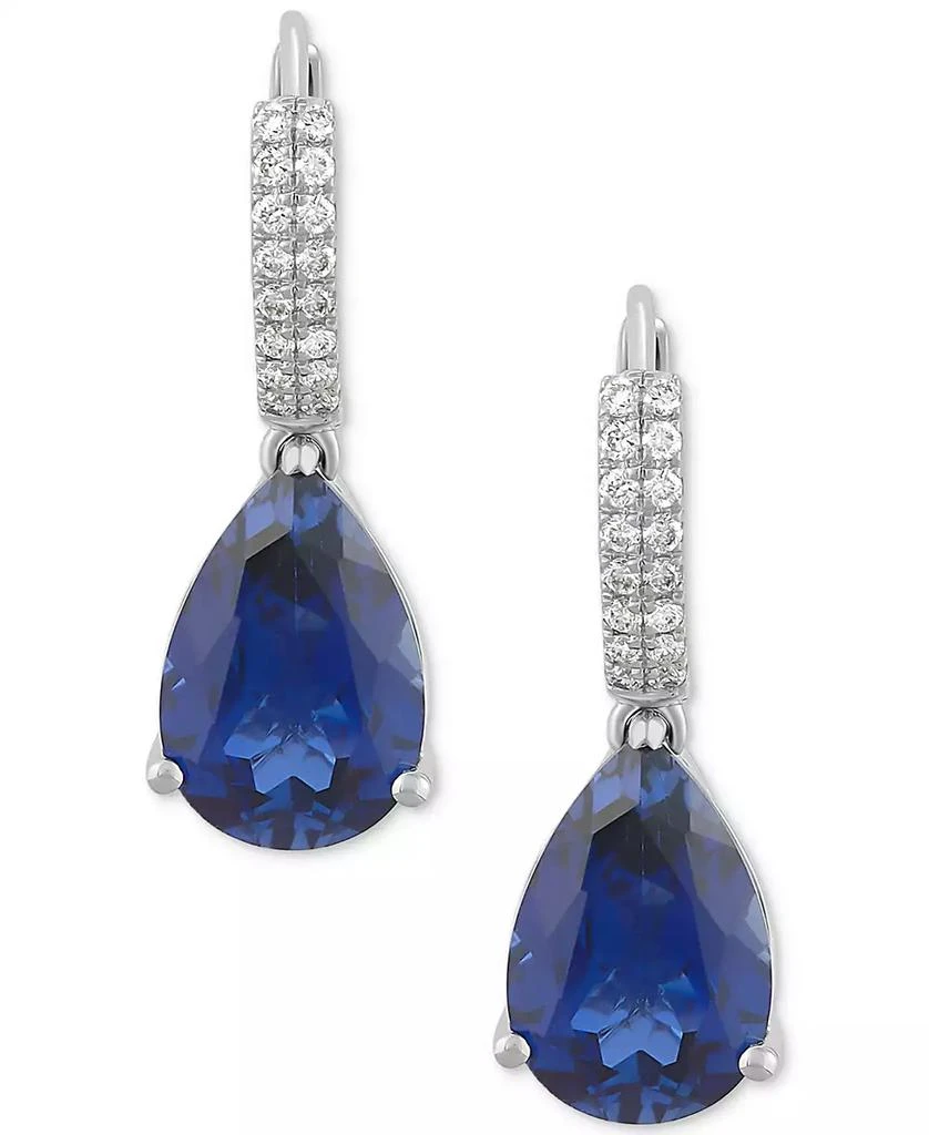 Grown With Love Lab-Grown Sapphire (8-1/8 ct. t.w.) & Diamond (1/4 ct. t.w.) Pear Dangle Hoop Earrings in 14k White Gold (Also available in Emerald & Ruby) 3
