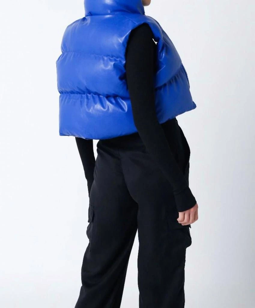 OLIVACEOUS Liza Faux Leather Cropped Puffer Vest In Royal Blue 2