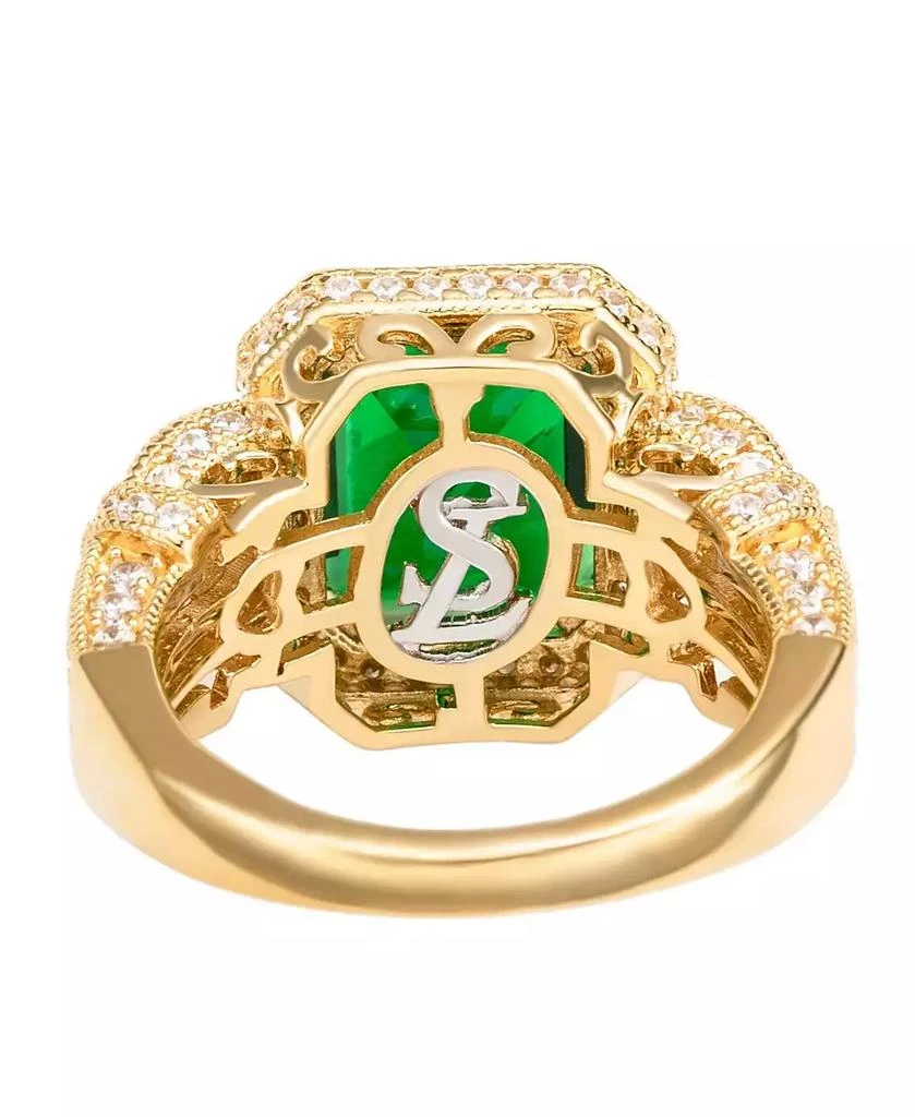 Suzy Levian New York Suzy Levian Yellow Sterling Silver Emerald-Cut Blue and White Cubic Zirconia Pave Ring 4