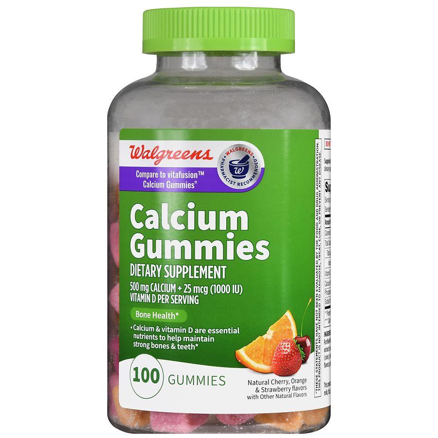 Walgreens Calcium 500 mg Gummies (50 days) Natural Cherry, Orange & Strawberry