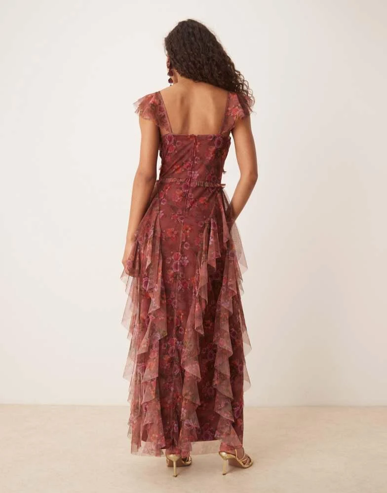 Shop Lace & Beads ruffle maxi dress in purple floral on Sale at BeyondStyle   Get 20% Off Lace & Beads ruffle maxi dress in purple floral with  Limited-Time Flash Deals, Exclusive