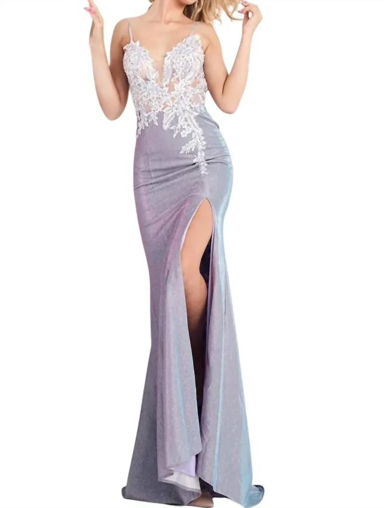 Jovani Embroidered Bodice Fitted Prom Dress In Lilac 2