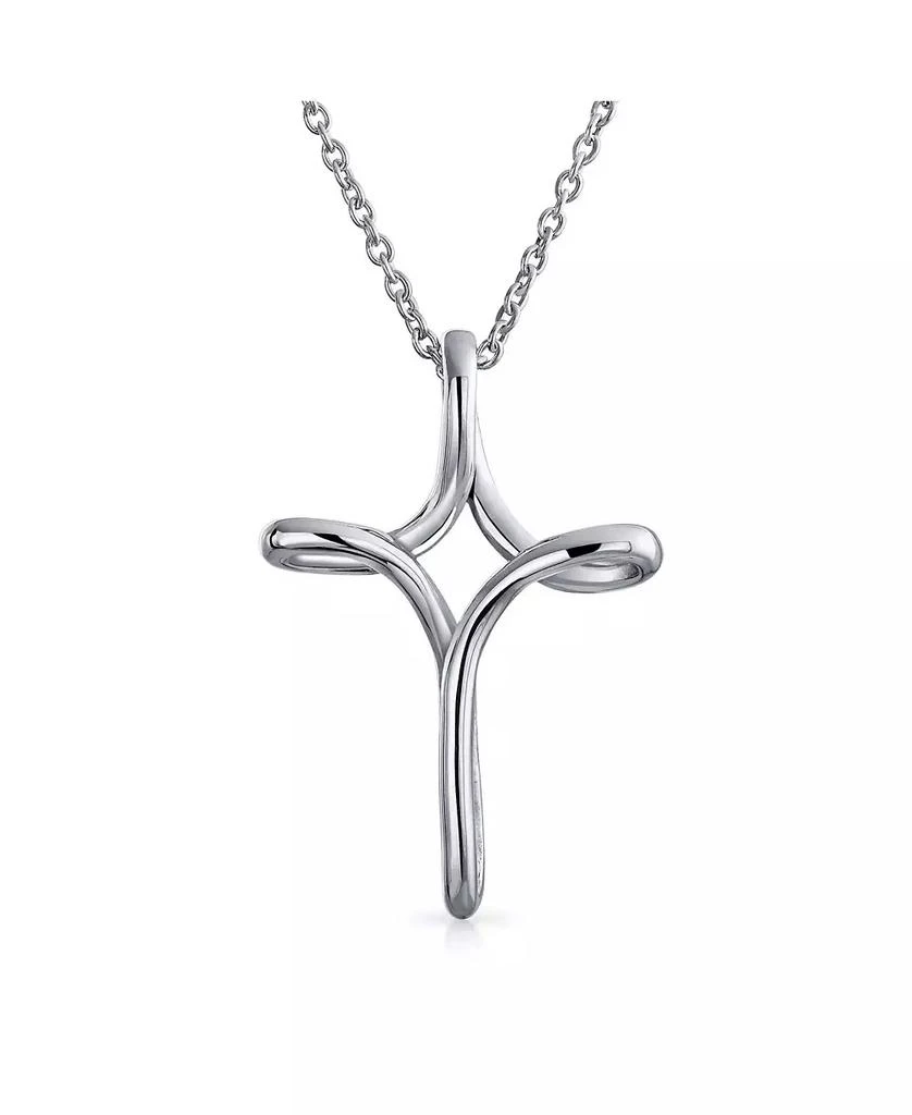Bling Jewelry Religious Thin Simple Plain Ribbon Twist Open Infinity Cross Pendant Necklace Sterling Silver