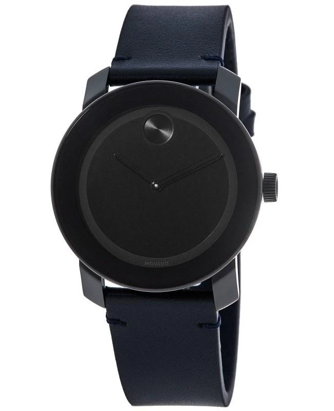 Movado Movado Bold Black Dial Navy Leather Strap Men's Watch 3600583 1