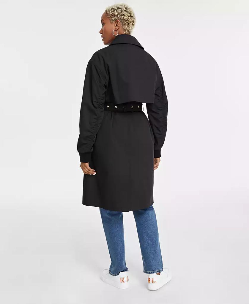Karl Lagerfeld Paris Women's Ruched-Sleeve Trench Coat
