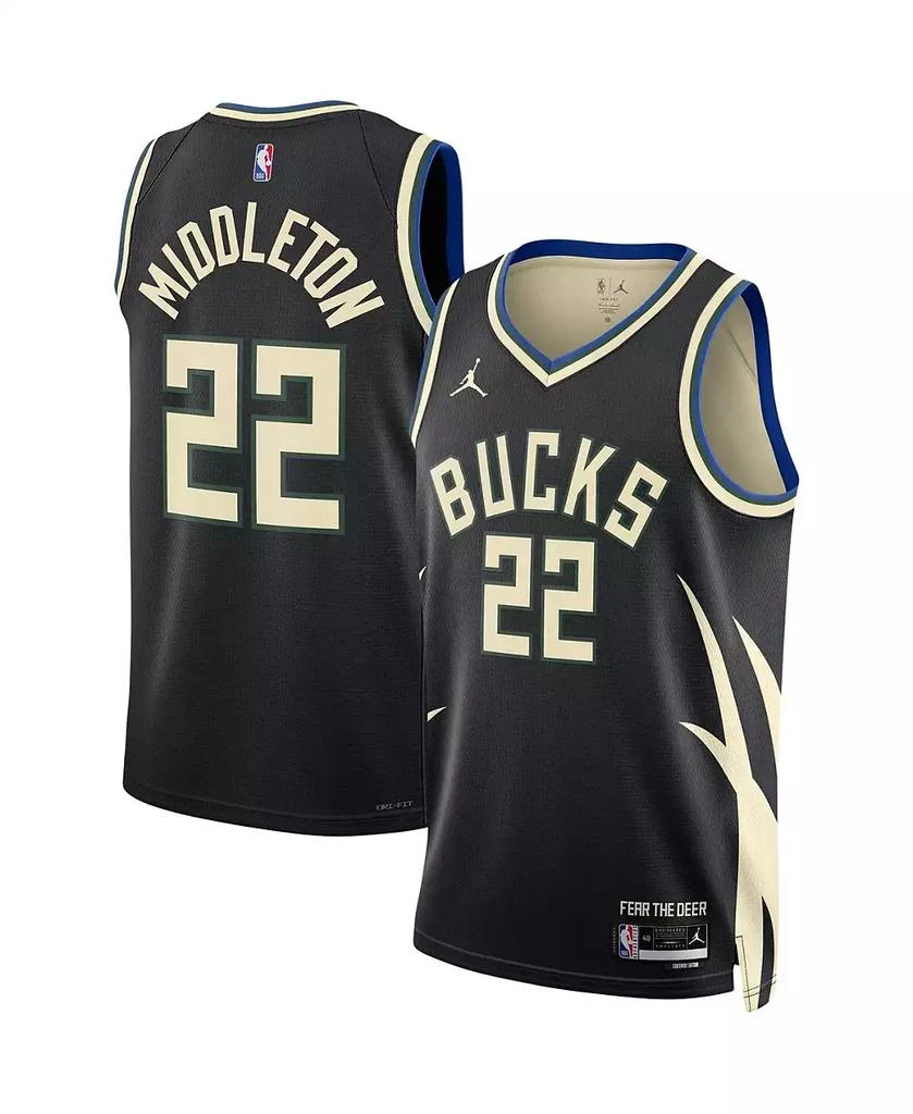 Jordan Men's Khris Middleton Black Milwaukee Bucks Statement Edition Swingman Jersey 2