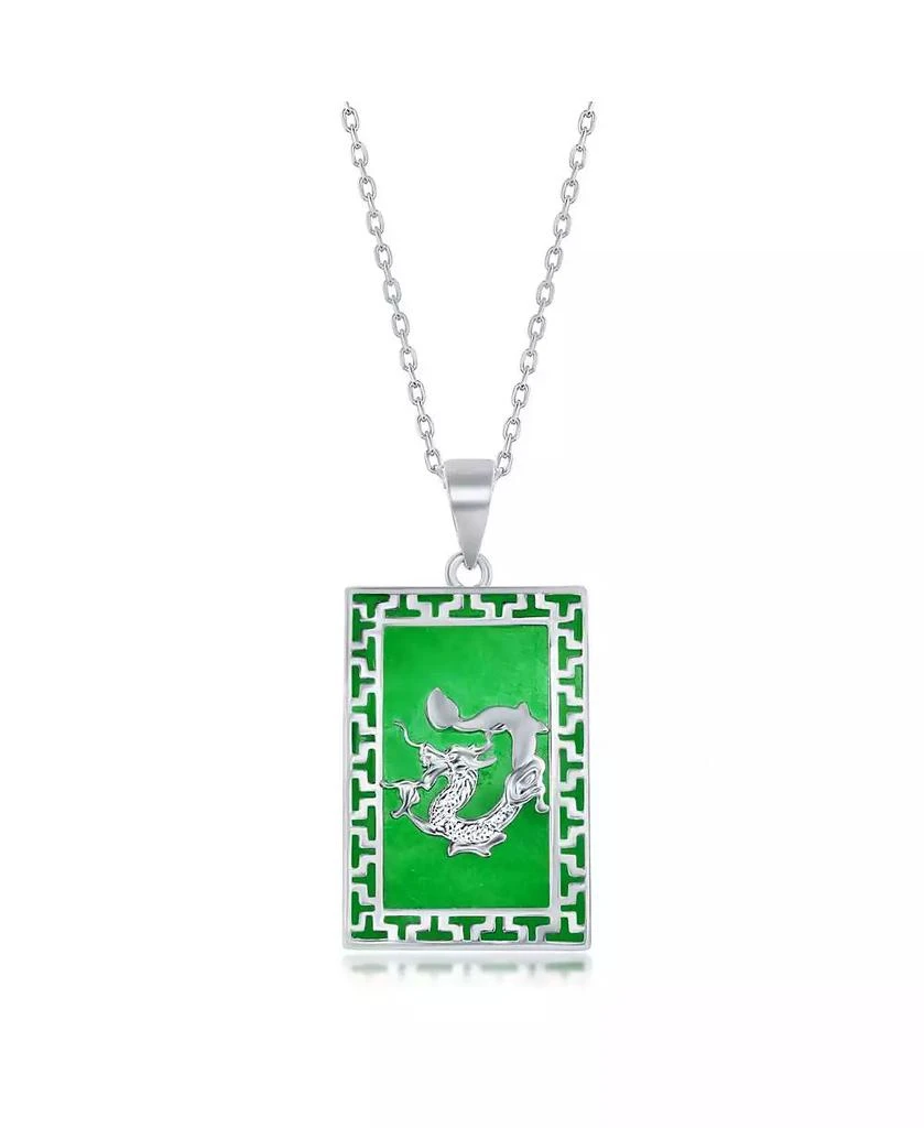 Caribbean Treasures Sterling Silver Rectangle w/Dragon Design Jade Necklace