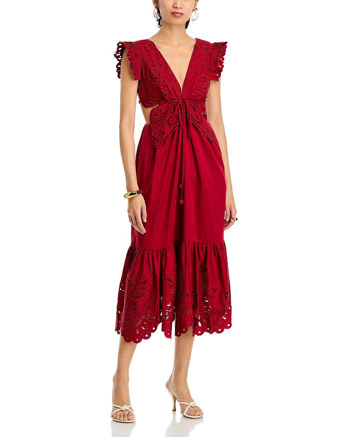 Farm Rio Red Butterfly Midi Dress