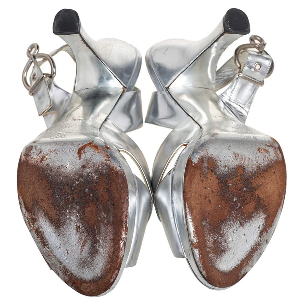 Louis Vuitton Louis Vuitton Silver Leather  Peep Toe Slingback Sandals Size 41 6