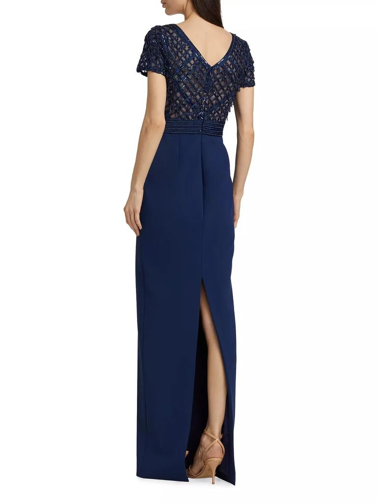 Pamella Roland Embroidered Bodice Crepe Column Gown 5