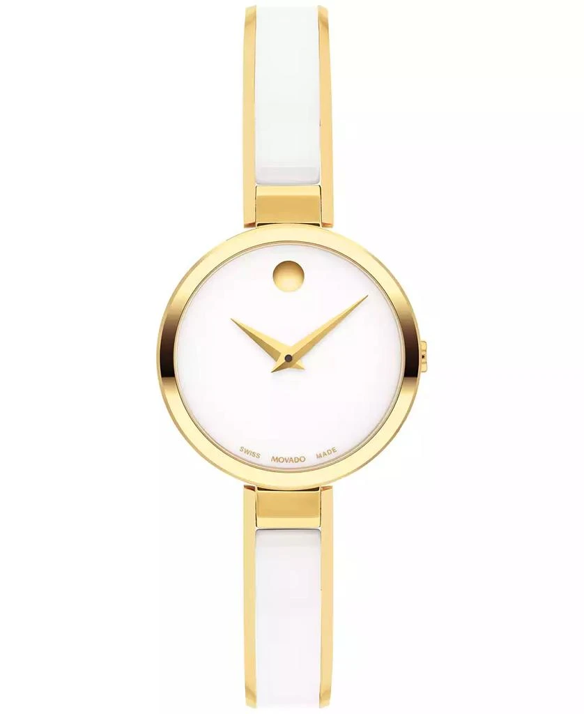 Movado Women's Moda Swiss Quartz White Ceramic Yellow PVD Bangle Watch 24mm 1