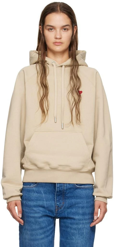 AMI Beige Ami De Coeur Hoodie 1