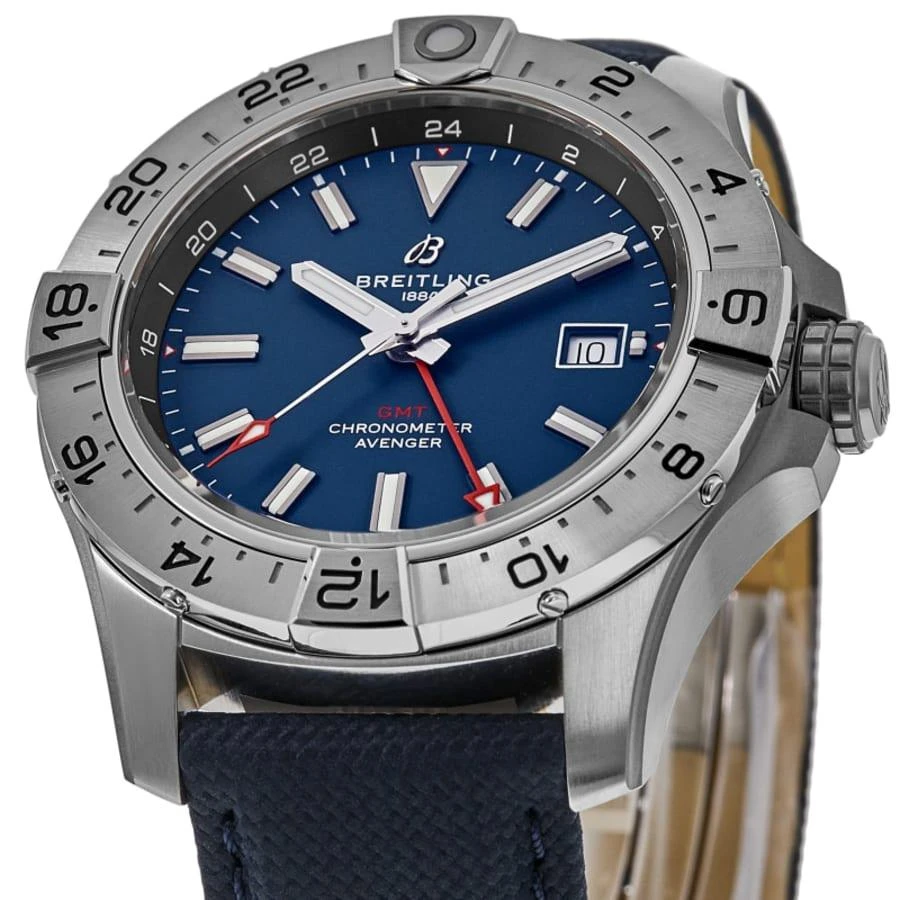 BREITLING Avenger Automatic GMT 44 Blue Dial Leather Strap Men's Watch A32320101C1X1 2