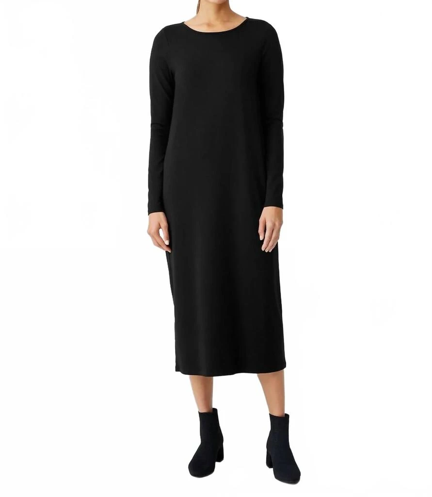 Eileen Fisher Stretch Jersey Knit Jewel Knit Midi Dress In Black