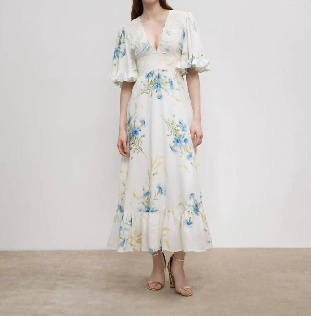 chinese dress ladies Cotton & Linen Semi-Sheer Ruffle Trim Long Dress - Apricot main image 1