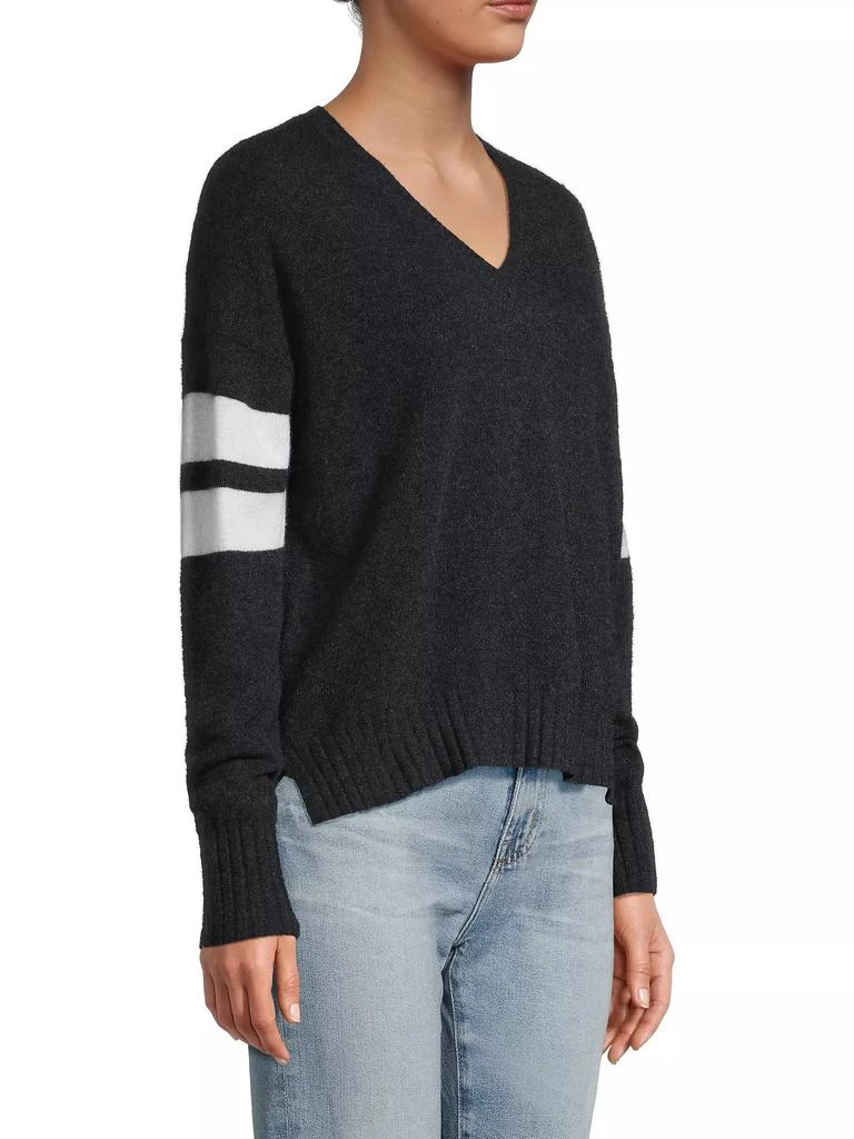 Minnie Rose Cashmere Striped-Sleeve Sweater 4