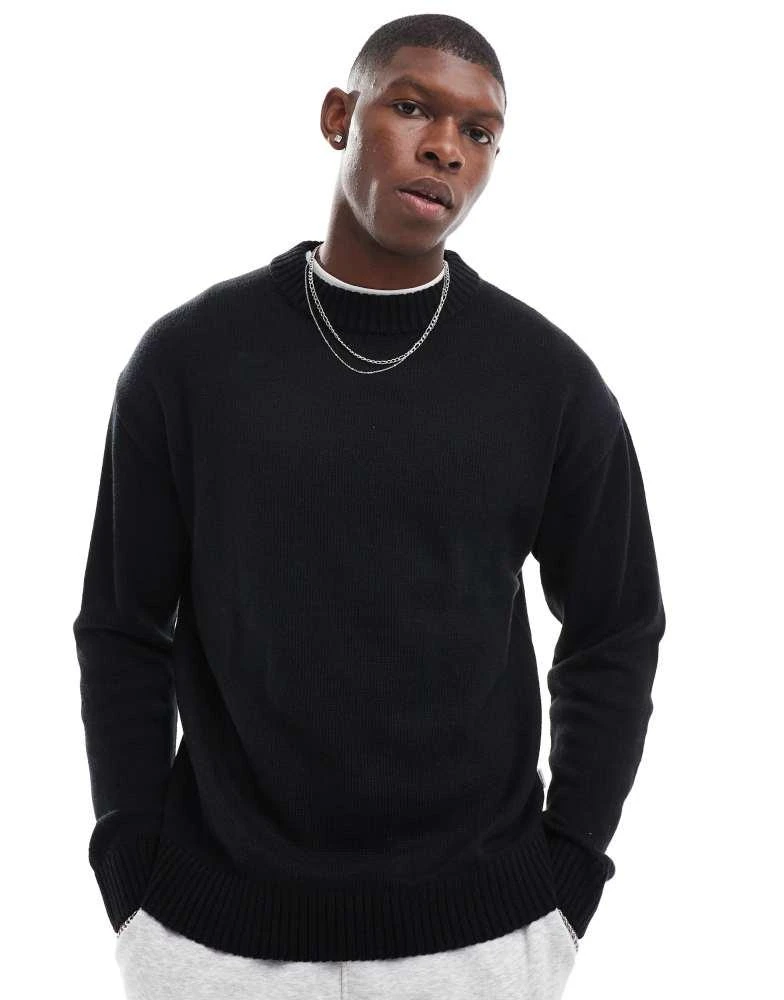 Jack & Jones Jack & Jones oversized chunky rib crew neck jumper in black 3
