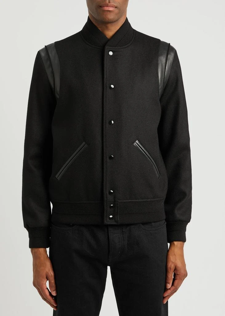 Yves Saint Laurent Leather-trimmed wool bomber jacket 2