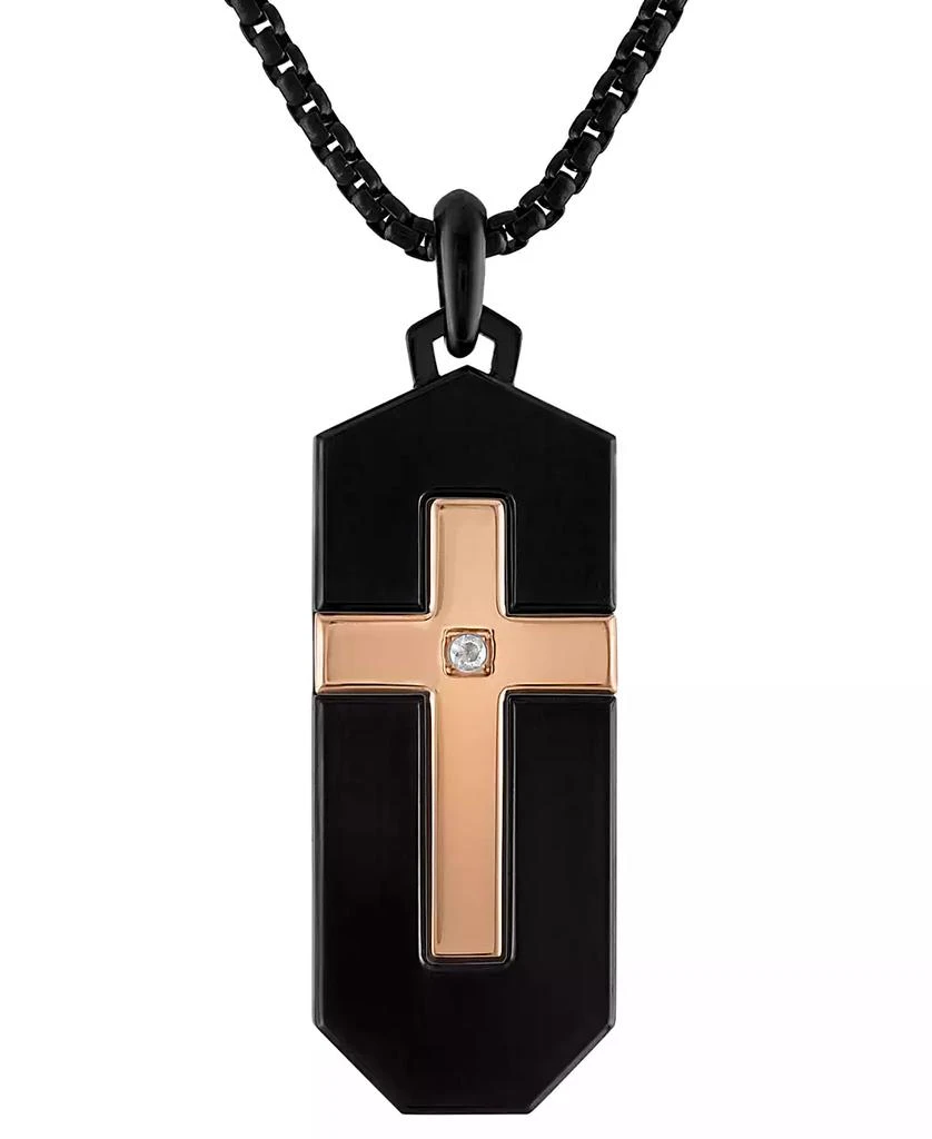 Bulova Black & Rose Gold-Tone IP Stainless Steel Diamond-Accent Cross 26" Pendant Necklace 1