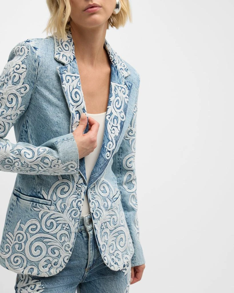 Alice + Olivia Macey Embroidered Denim Blazer 8
