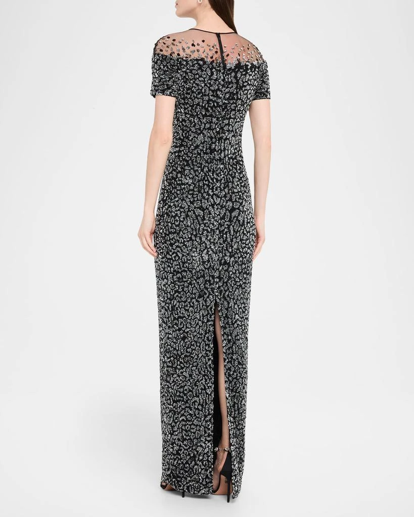 Pamella Roland Leopard Sequined Off-The-Shoulder Illusion Gown 3
