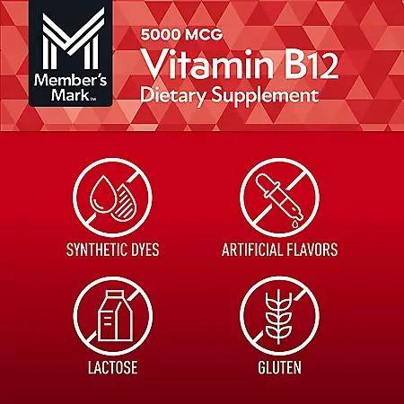 Member's Mark Member’s Mark Vitamin B12 Quick Dissolve Tablets, 5000 mcg, Cherry, 300 ct. 6