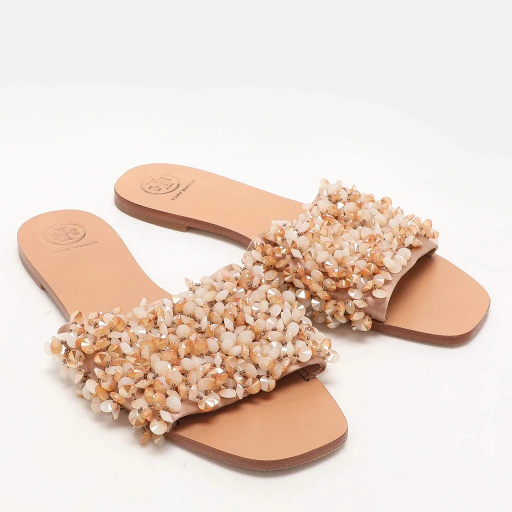 Tory Burch Tory Burch Beige Satin Embellished Logan Slide Sandals Size 39.5 4