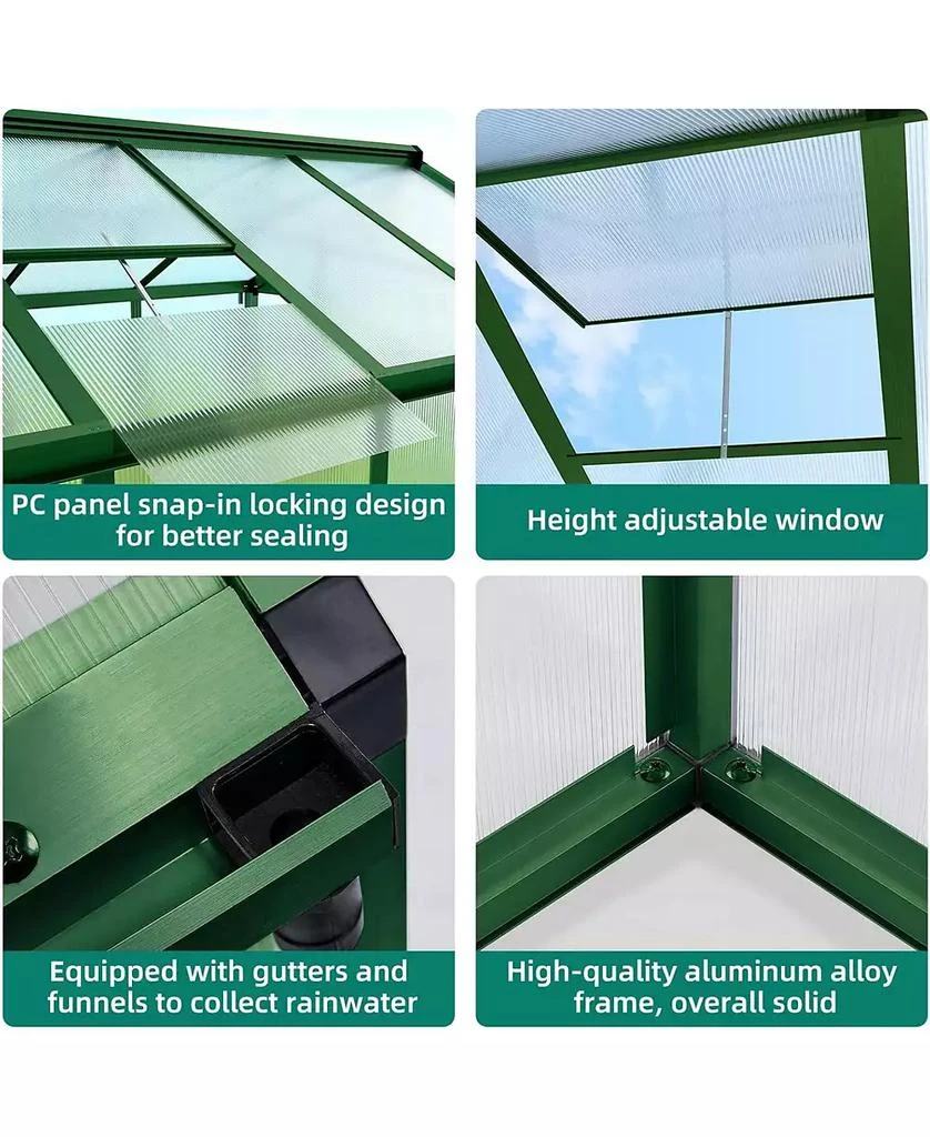 gaomon Walk-In house, Polycarbonate Panels, Adjustable Roof Vent 
Sliding Door, Aluminum Frame, Garden 
Patio 4