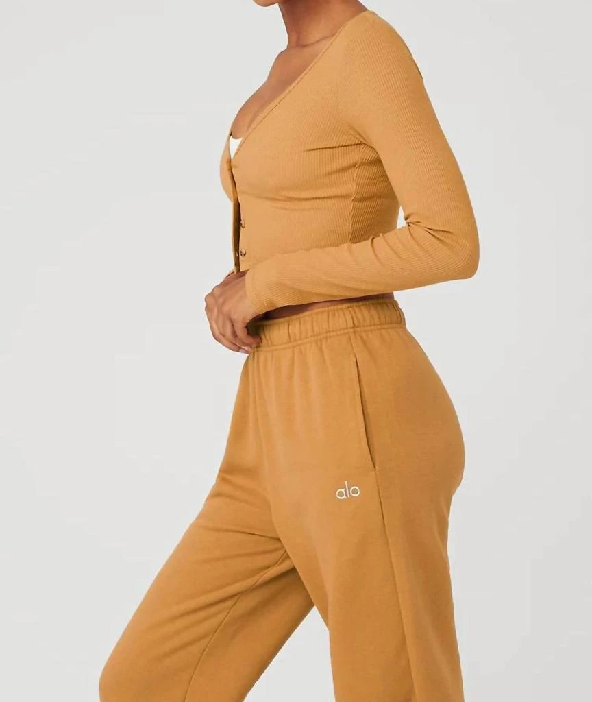 Alo Whisper Ribbed Cropped Cardigan Sweater In Toffee Brown 3
