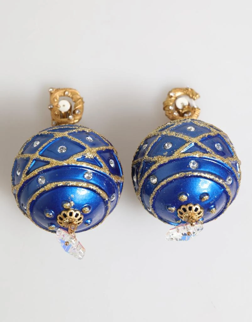 Dolce 
Gabbana Brass blue Christmas Ball Crystal Drop Clip On Women
s Earrings