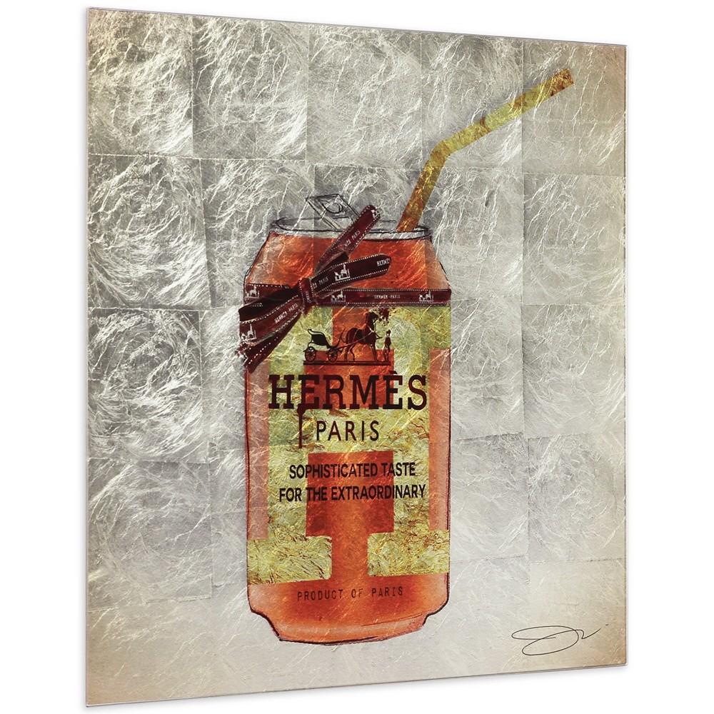 Empire Art Direct "Sip Designer" Reverse Printed Tempered Glass with Silver-Tone Leaf, 24" x 24" x 0.2"