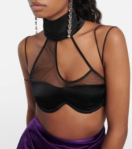 Didu Mesh-paneled satin bralette 5