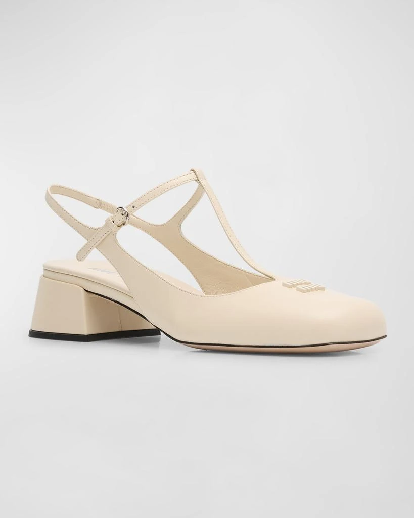 Miu Miu Leather T-Strap Slingback Pumps 4