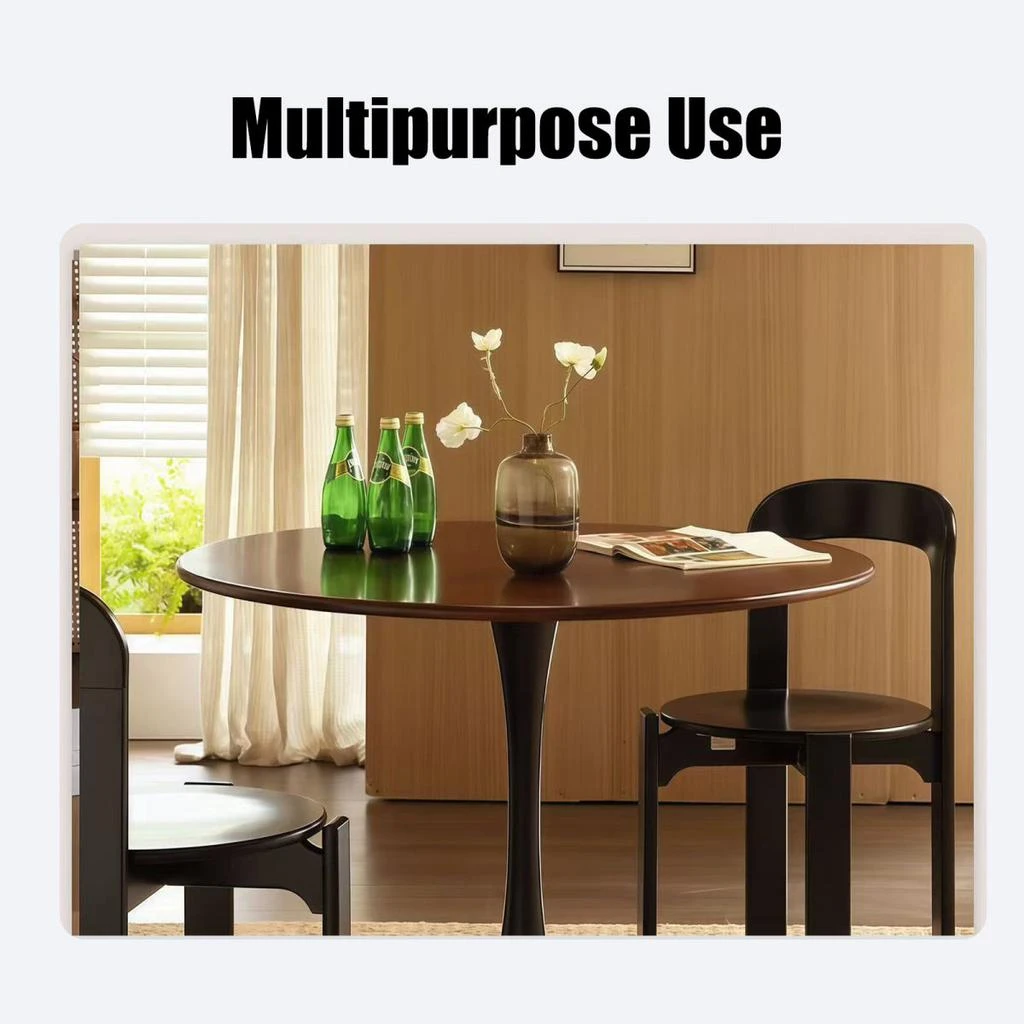 Streamdale Furniture Streamdale Walnut Round Dining Table, 31.5" Modern MDF 
Steel Kitchen Table 6