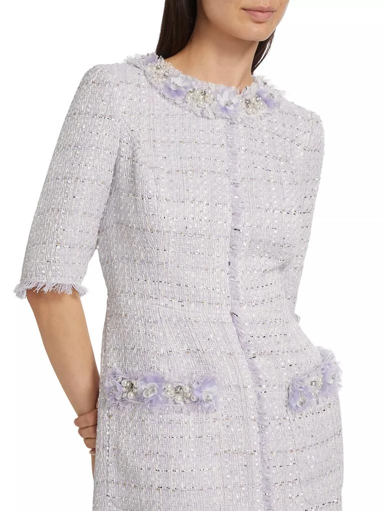Teri Jon Beaded Twim Metallic Tweed Cocktail Dress 6