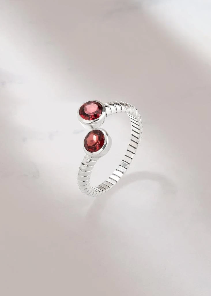 Tiramisu Contemporary 925 Sterling Silver Open Ring with Dual Red Garnet Gemstones 4
