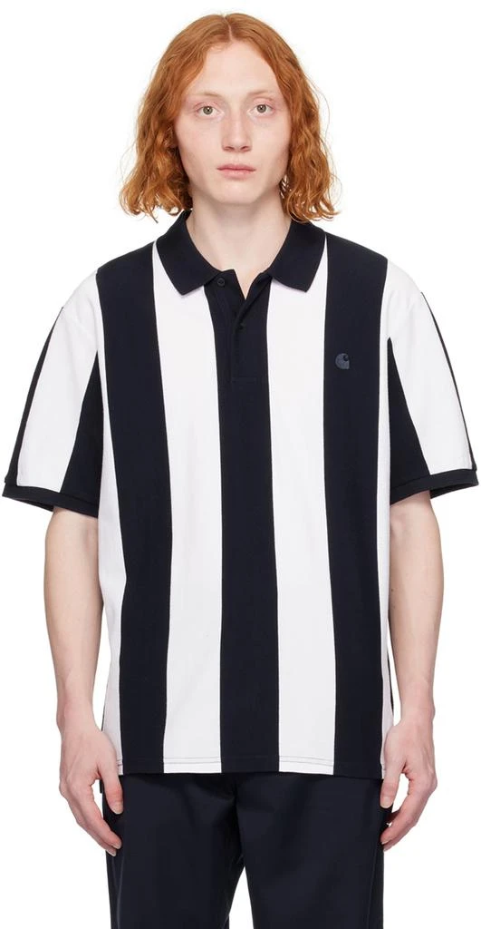 Carhartt WIP Navy & White Hinton Stripe Polo 1