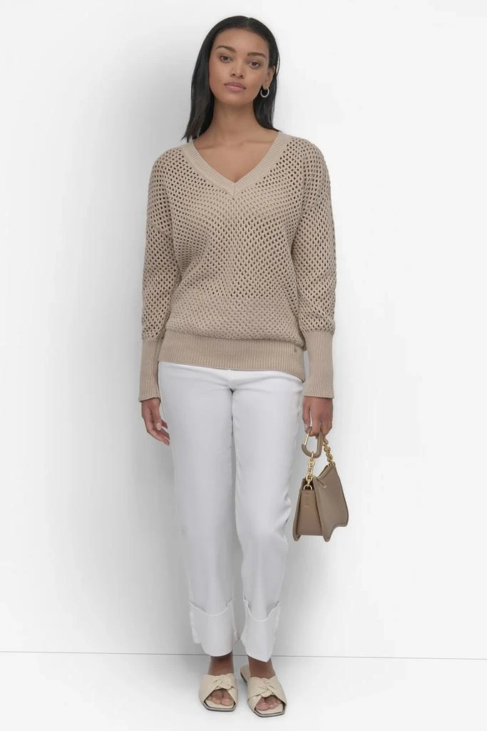DKNY 3/4 WIDE SLEEVE CREW NECKOPEN POINTELLE STITCH 4