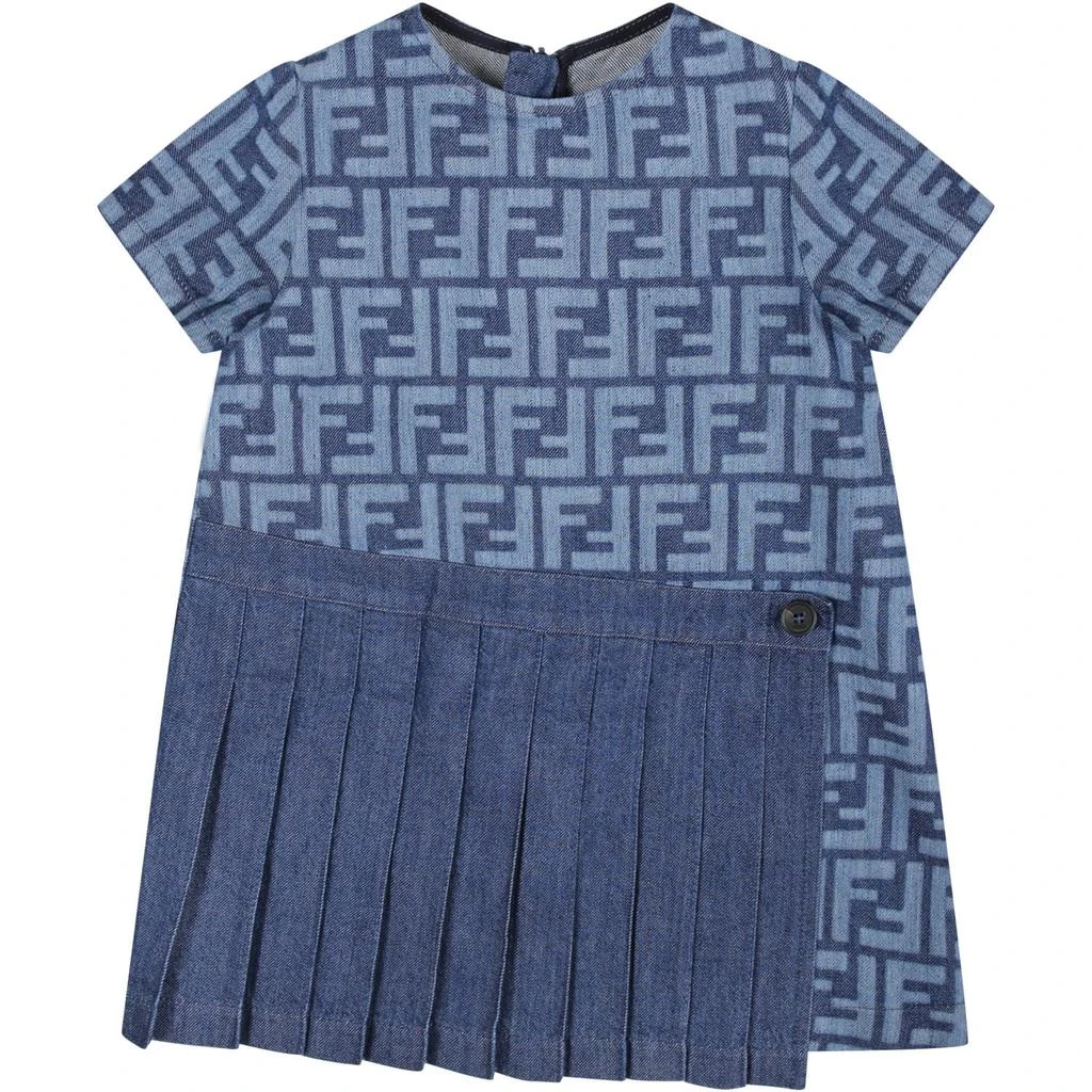 Fendi Denim Dress For Baby Girl With All-over Iconic Ff 1