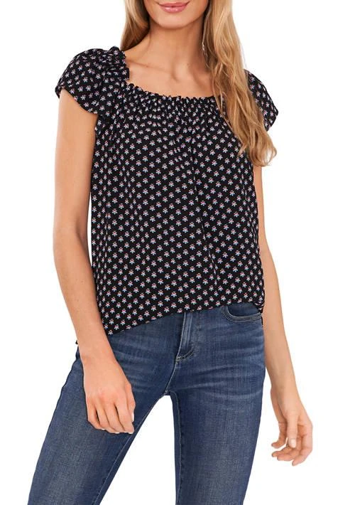 CeCe Womens Printed Square Neck Blouse 1