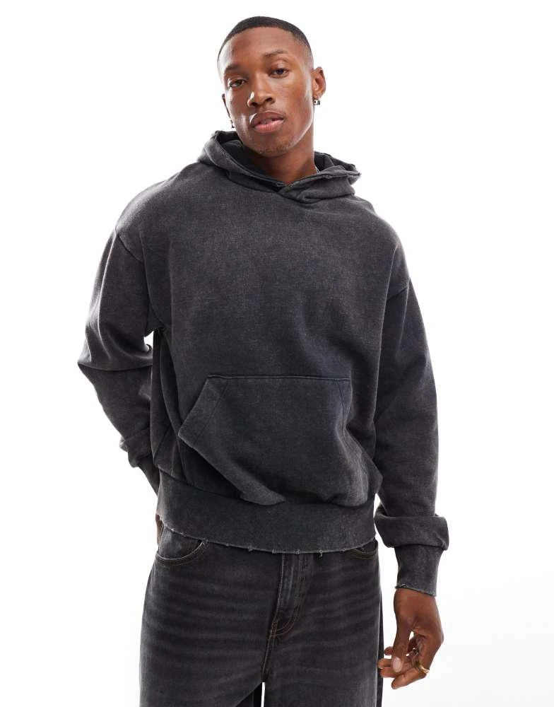 Bershka Bershka washed hoodie in charcoal 2