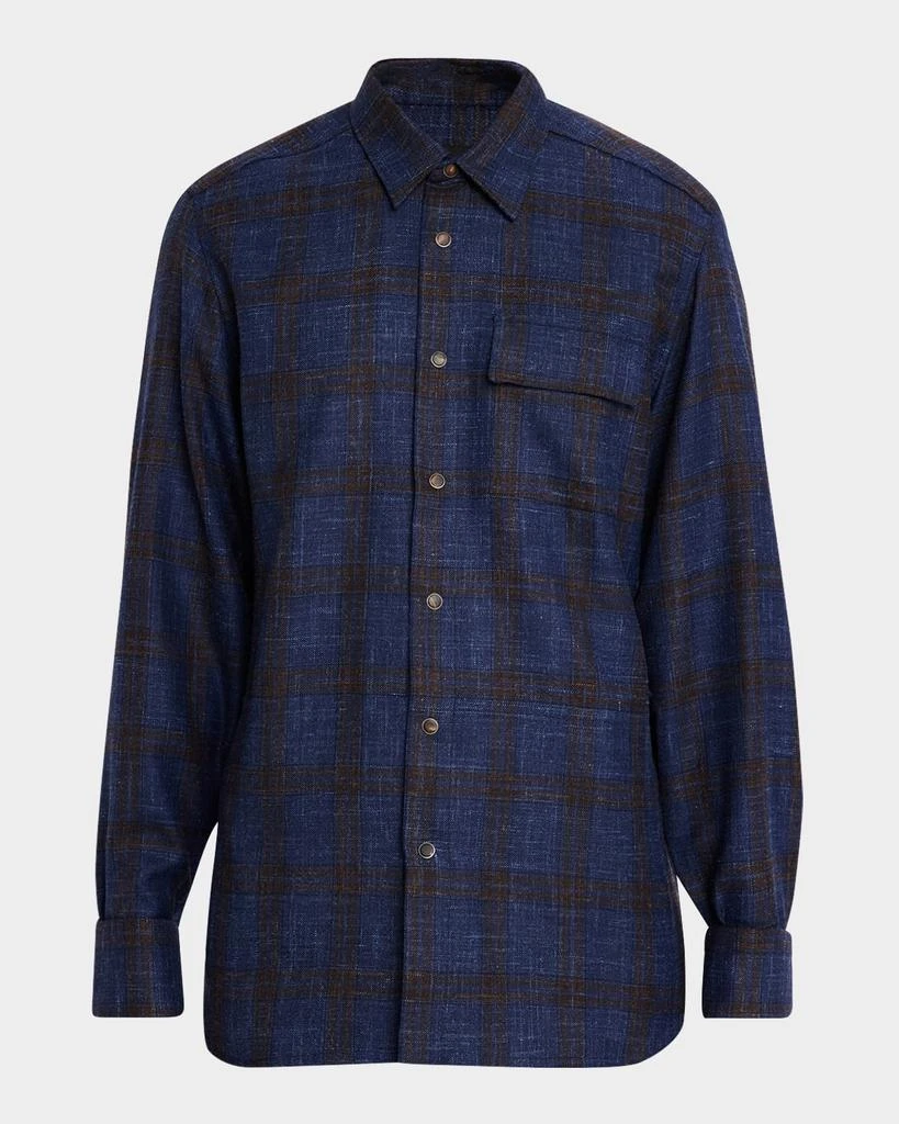 Kiton Men
s Plaid Wool Blend Button-Down Shirt