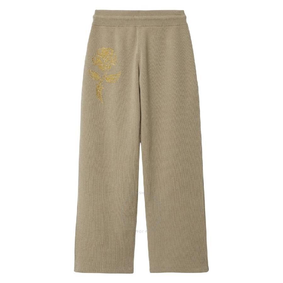 Burberry Rose Embroidered Drawstring Wool Trousers