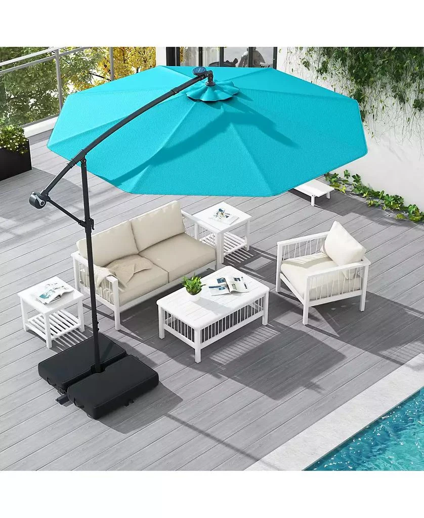 10 offset patio umbrella w solar lights green WESTLAKE Ft LED Cantilever w/ Included 4-Piece Base Weights, Gray ft offset patio umbrella features a cantilever design that provides flexible shade without a center pole obstruction Polytrends 10 Ft. Solar Power