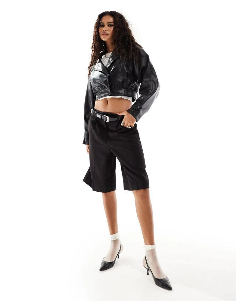ASOS ASOS DESIGN faux leather glam 80's crop jacket in black 2