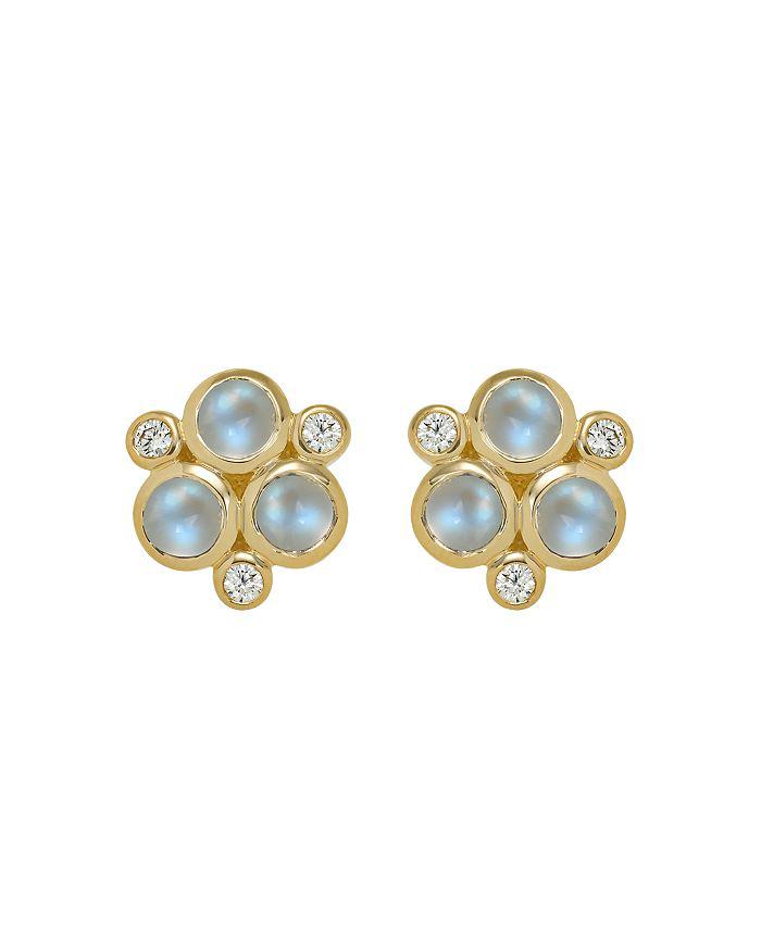 Temple St. Clair Classic Trio Earrings with Royal Blue Moonstone and Diamonds in 18K Yellow Gold