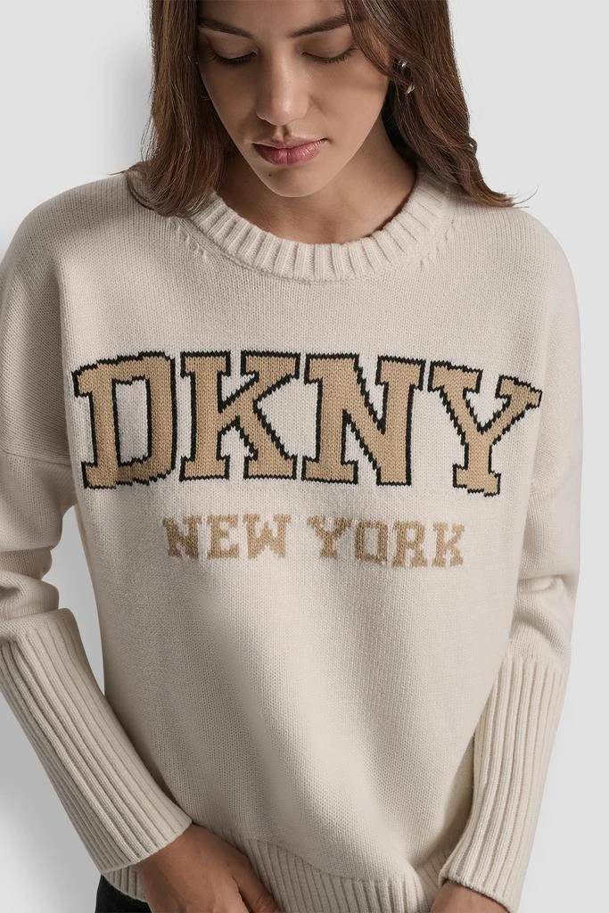 DKNY VARSITY LOGO INTARSIA CREW NECK RELAXED SWEATER 5