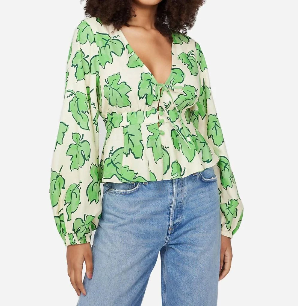 Kitri Irene Top In Green Vine Leaf Print 1